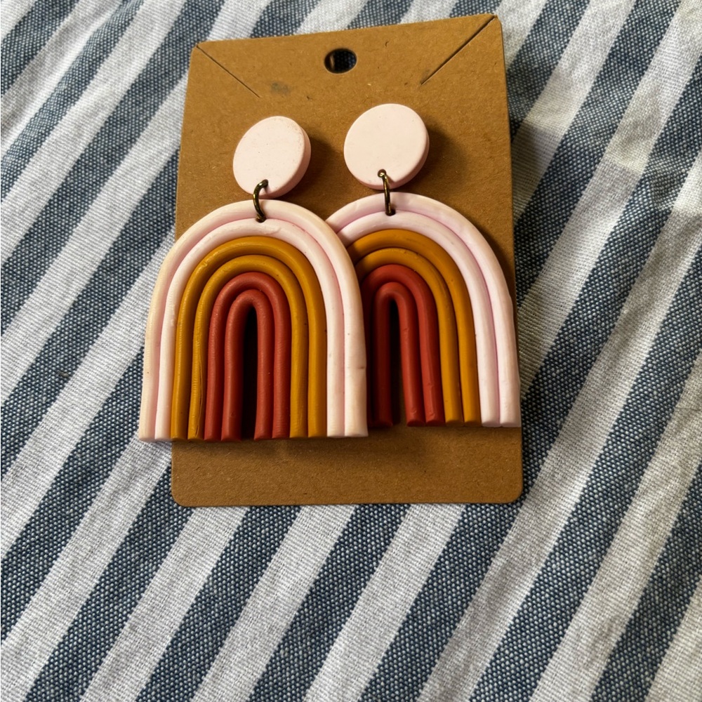 Boho Rainbow Polymer Clay Dangle Earrings – boho”, “clay earrings” handmade styl - Picture 2 of 7
